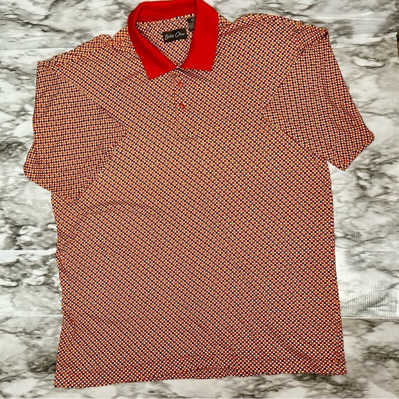Bobbie Chan Mens Sz XXL Silk Blend Golf Polo Shirt Orange Check Blokecore Gramps - Picture 4 of 10
